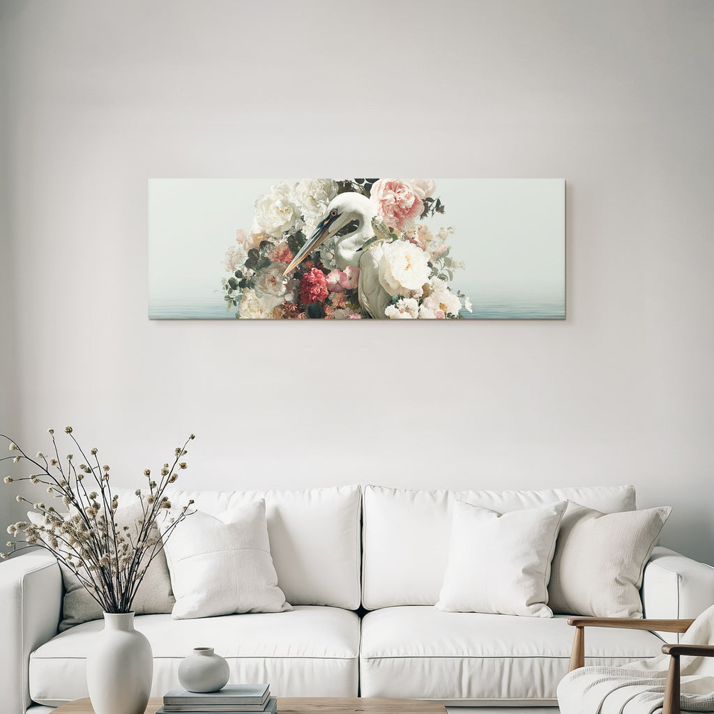 Elegante Vogel Umgeben Von Blumen Und Wasser Surreales Kunstwerk
