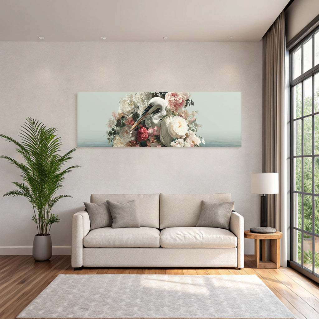 Elegante Vogel Umgeben Von Blumen Und Wasser Surreales Kunstwerk