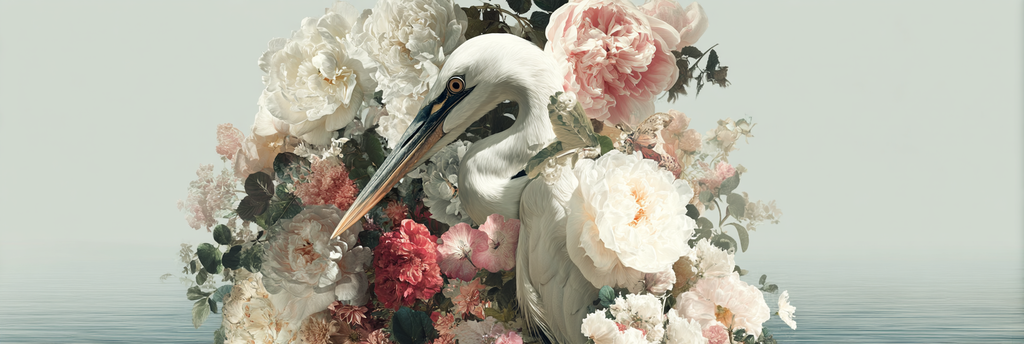 Elegante Vogel Umgeben Von Blumen Und Wasser Surreales Kunstwerk | Digital Art | Kunstgattungen