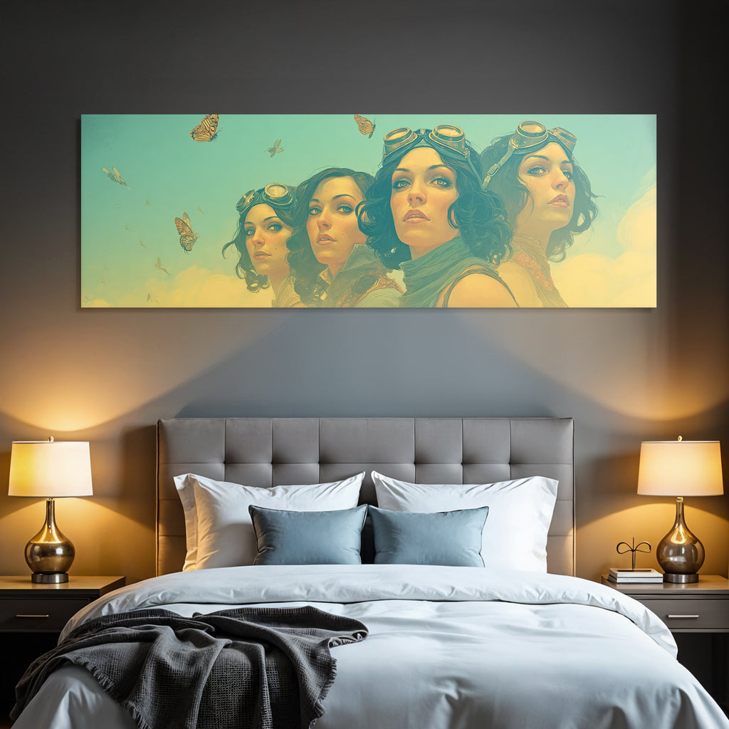 Fantastische Frauen Steampunk Hintergrund Mit Schmetterlingen