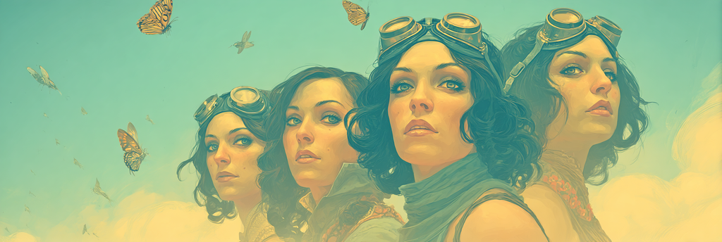 Fantastische Frauen Steampunk Hintergrund Mit Schmetterlingen | Digital Art | Kunstgattungen