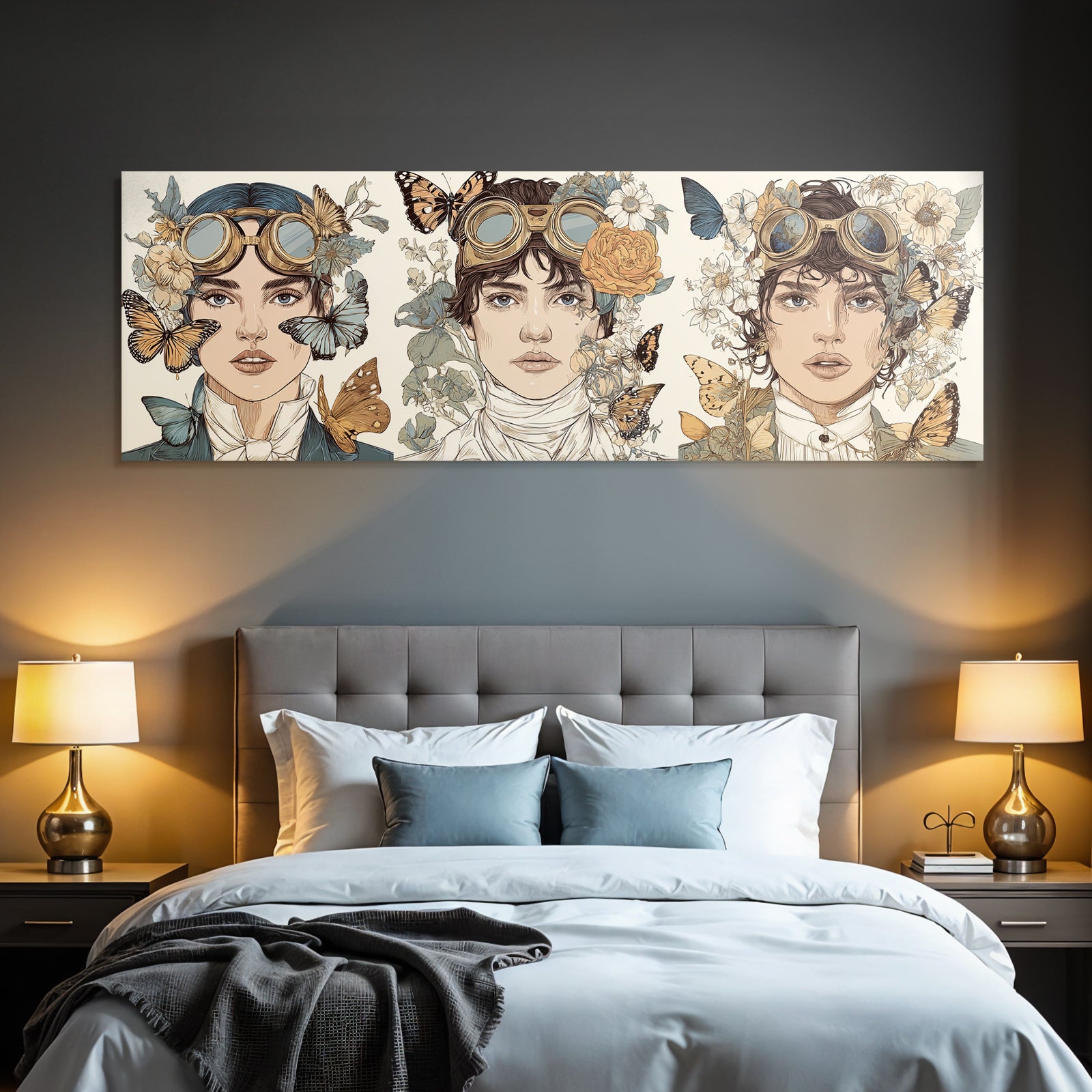Fantasy Steampunk Charaktere Blumen Schmetterlinge