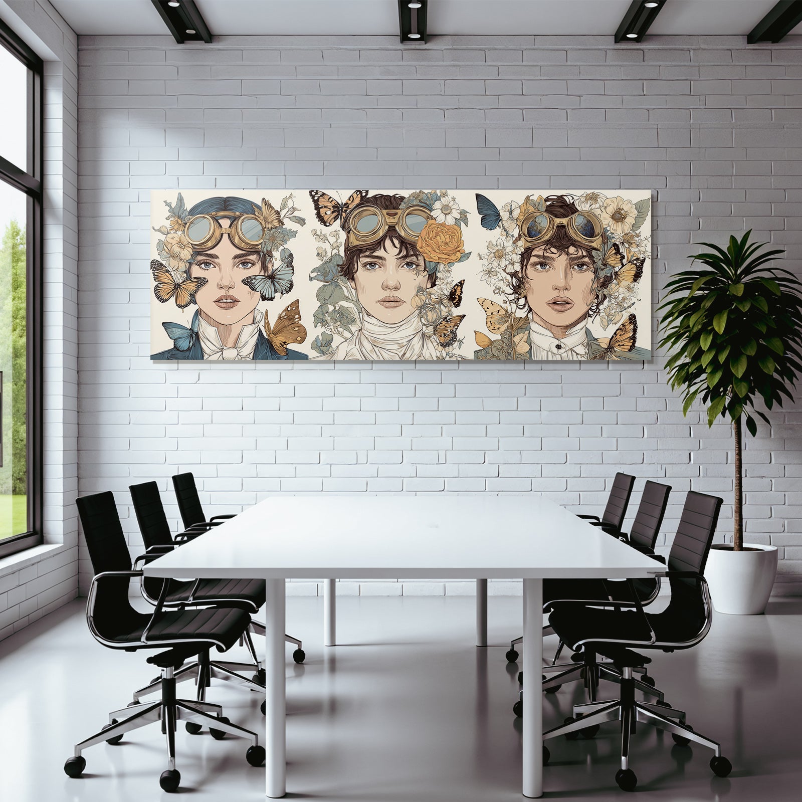 Fantasy Steampunk Charaktere Blumen Schmetterlinge