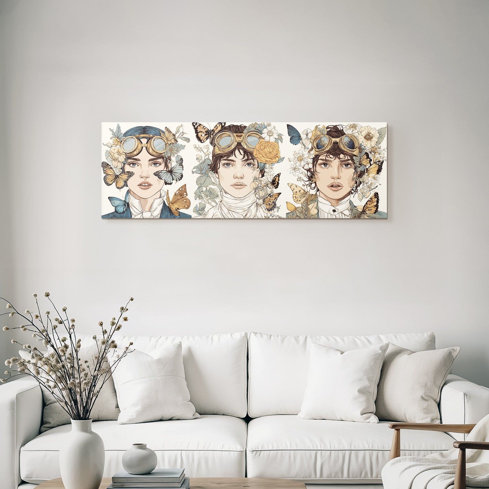 Fantasy Steampunk Charaktere Blumen Schmetterlinge