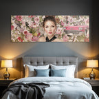 Frau Mit Blumen Hintergrund Und Rosa Auto Kunst Illustration