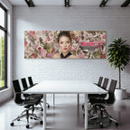 Frau Mit Blumen Hintergrund Und Rosa Auto Kunst Illustration