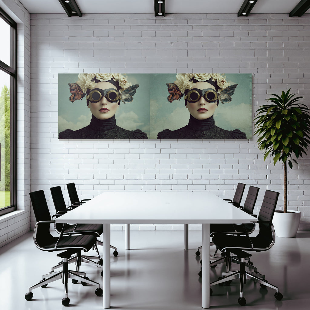 Frau Mit Blumen Und Goggles Kunstvolle Portrait Surreal Dramatisch