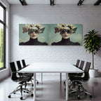 Frau Mit Blumen Und Goggles Kunstvolle Portrait Surreal Dramatisch