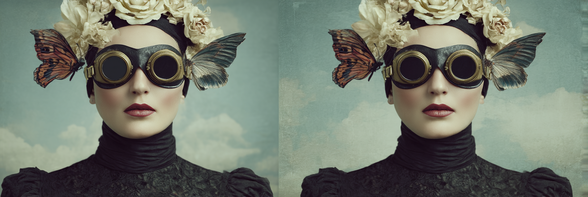 Frau Mit Blumen Und Goggles Kunstvolle Portrait Surreal Dramatisch | Digital Art | Kunstgattungen