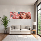 Junge Frau Mit Blauen Augen Pink Goggles Blumen Und Butterflies Vintage Kamera