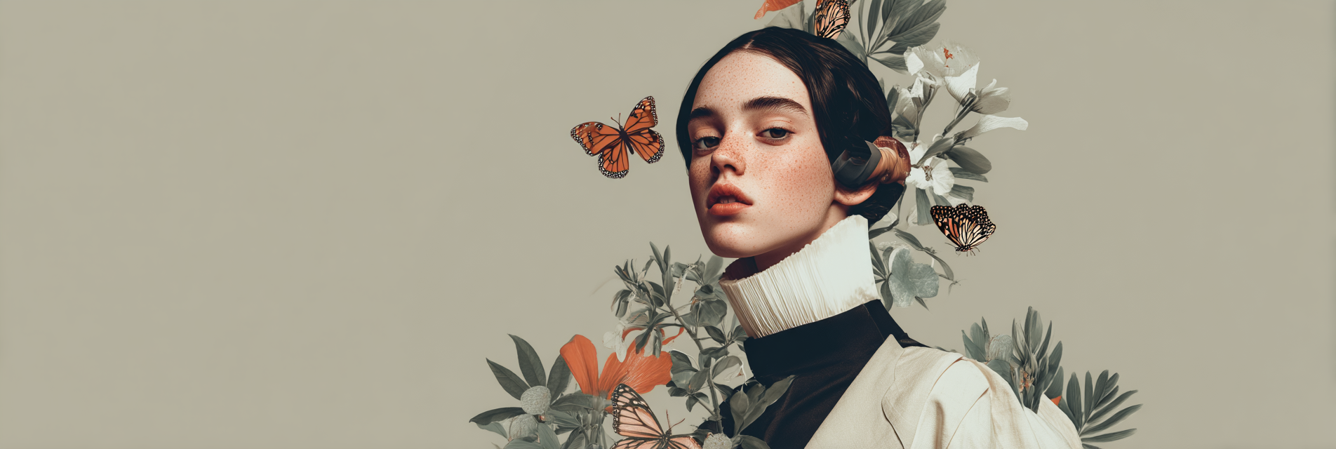 Junge Frau Umgeben Von Blumen Und Schmetterlingen Kunstvolle Darstellung | Digital Art | Kunstgattungen