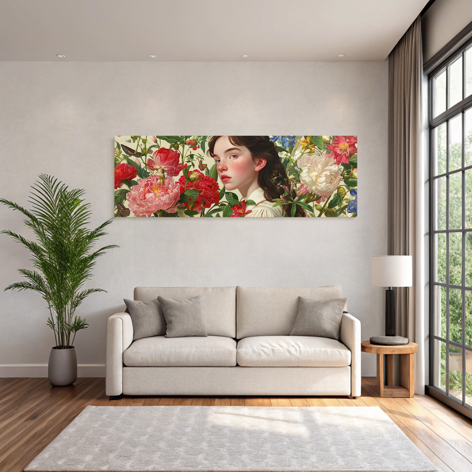 Junge Mit Blumen Und Schmetterlingen