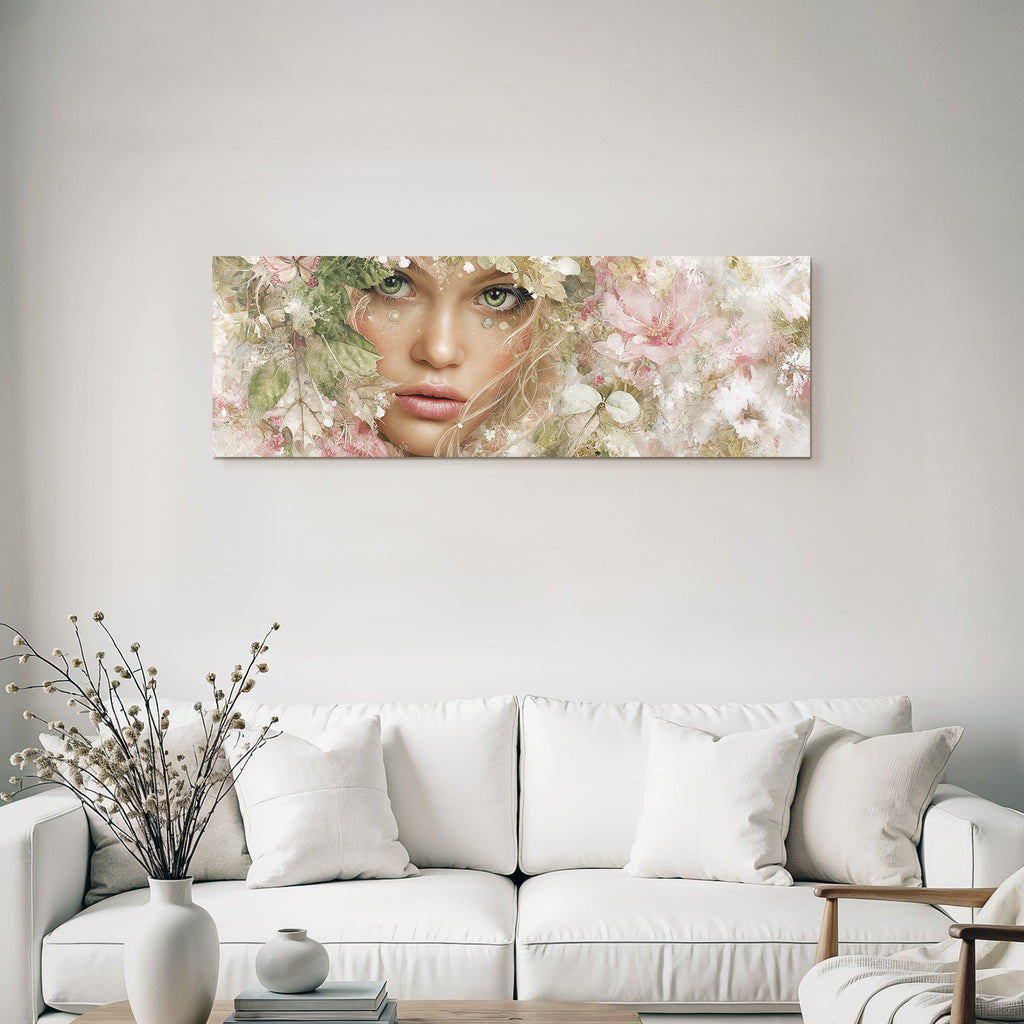 Junges Frauen Portrait Mit Blumen Hintergrund Und Gruenen Augen