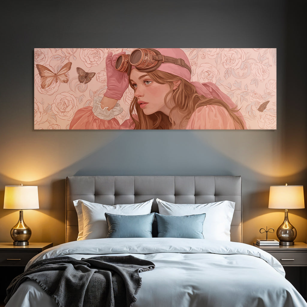 Junges Maedchen Mit Goggles Und Rosen Butterflies Dreamy Atmosphaere