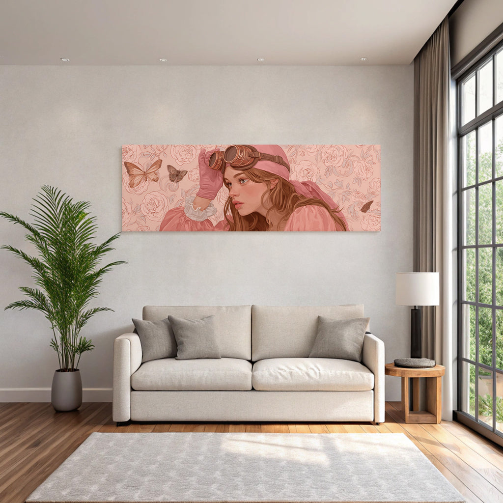 Junges Maedchen Mit Goggles Und Rosen Butterflies Dreamy Atmosphaere