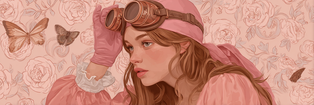 Junges Maedchen Mit Goggles Und Rosen Butterflies Dreamy Atmosphaere | Digital Art | Kunstgattungen