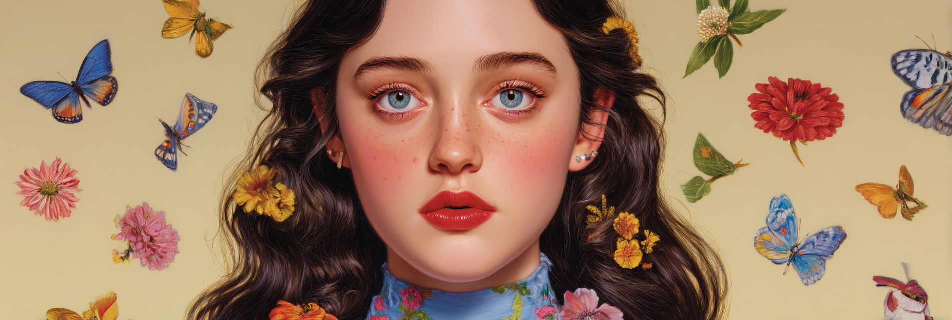 Junges Maedchen Umgeben Von Schmetterlingen Und Blumen | Digital Art | Kunstgattungen
