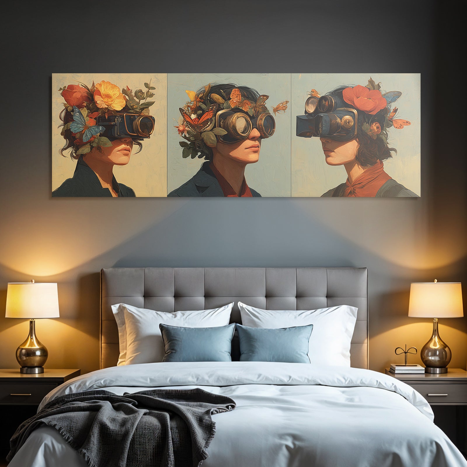 Kreative Person Mit Blumen Und Schmetterlingen Im Headgear