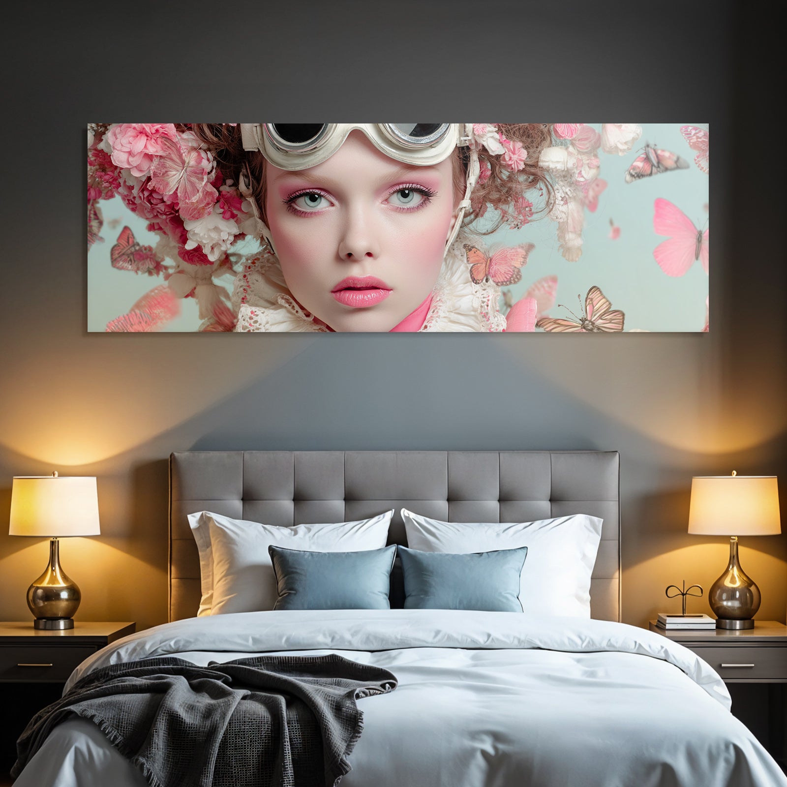 Modell Mit Blumenkranz Und Aufgeplusterten Butterflies Traeumhafte Aesthetik