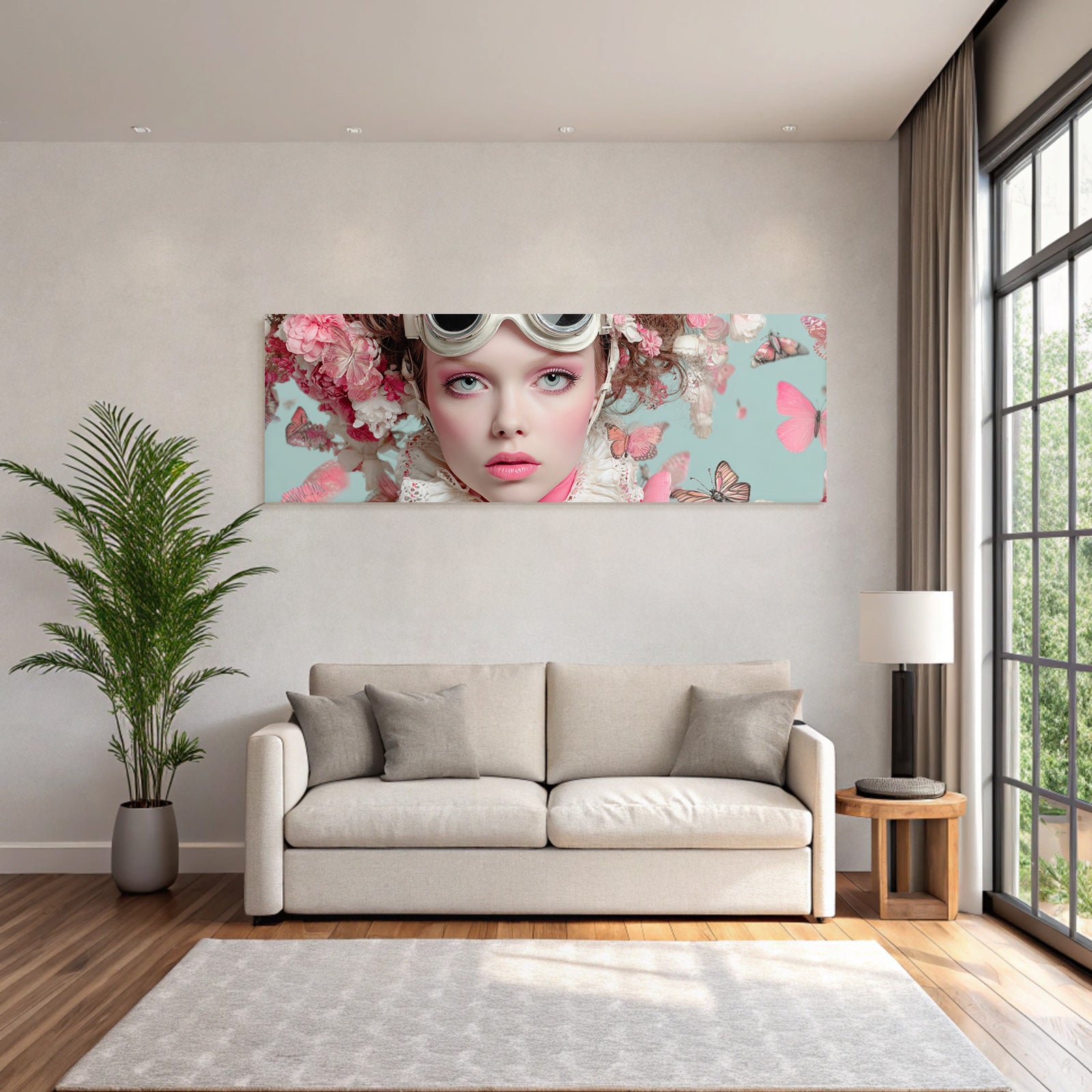 Modell Mit Blumenkranz Und Aufgeplusterten Butterflies Traeumhafte Aesthetik