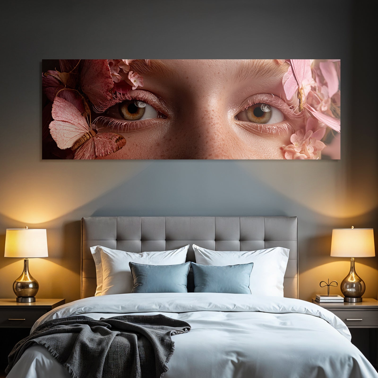 Naheaufnahme Des Gesichts Mit Blumen Und Schmetterlingen
