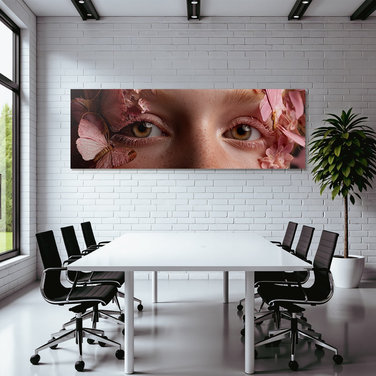 Naheaufnahme Des Gesichts Mit Blumen Und Schmetterlingen