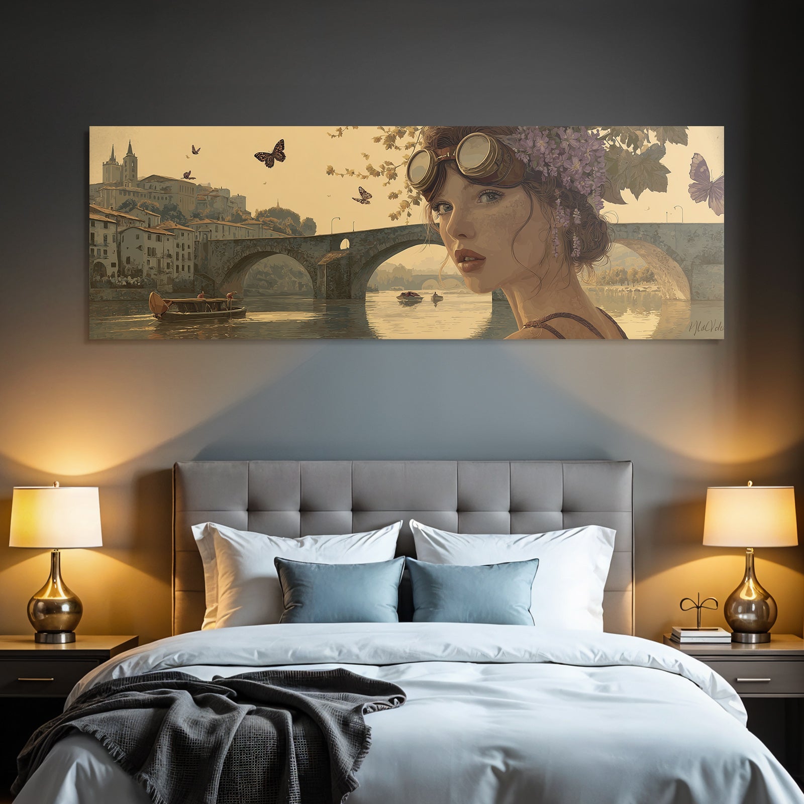 Ruhige Kunstszene Junge Frau Mit Brille Und Blumen Am Fluss