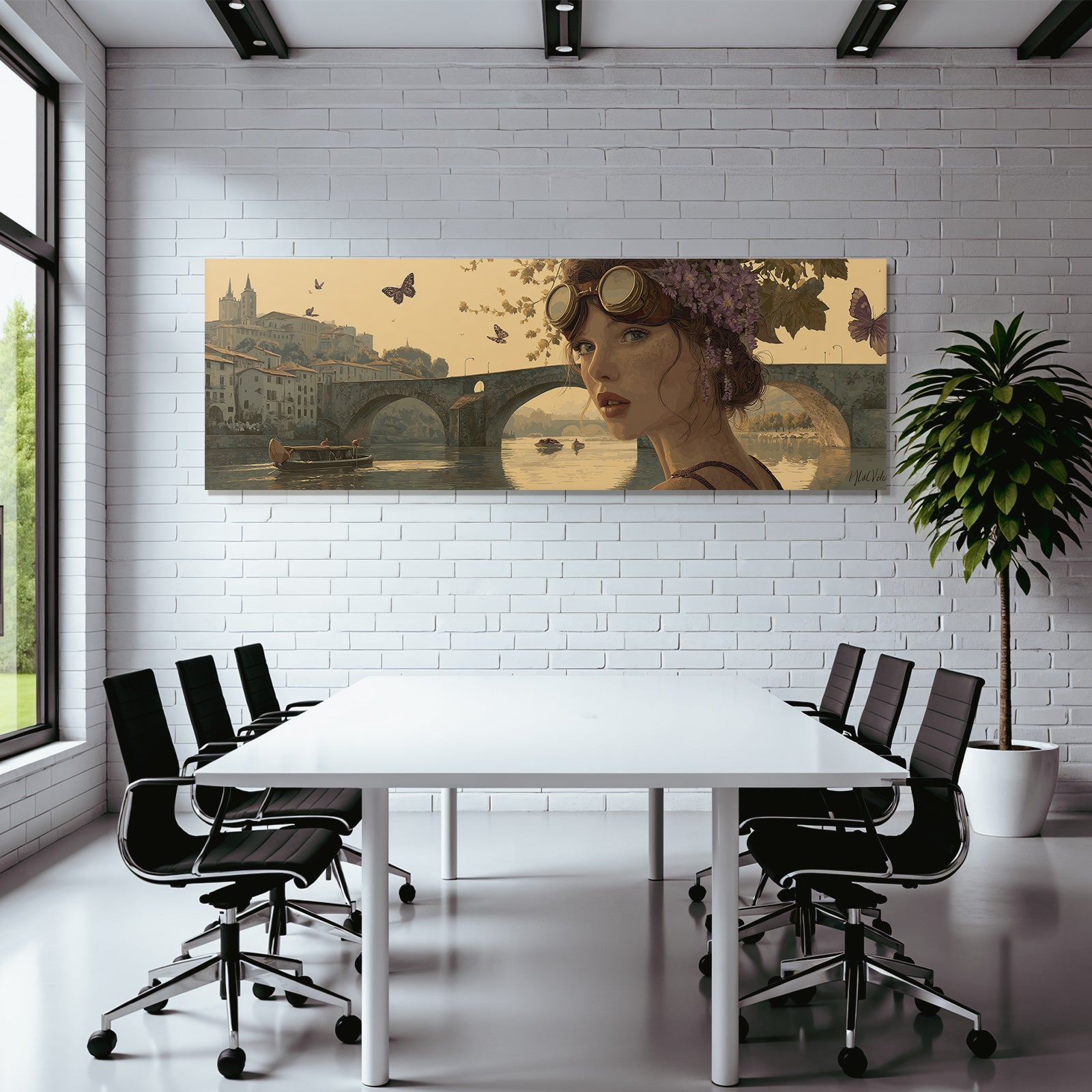 Ruhige Kunstszene Junge Frau Mit Brille Und Blumen Am Fluss