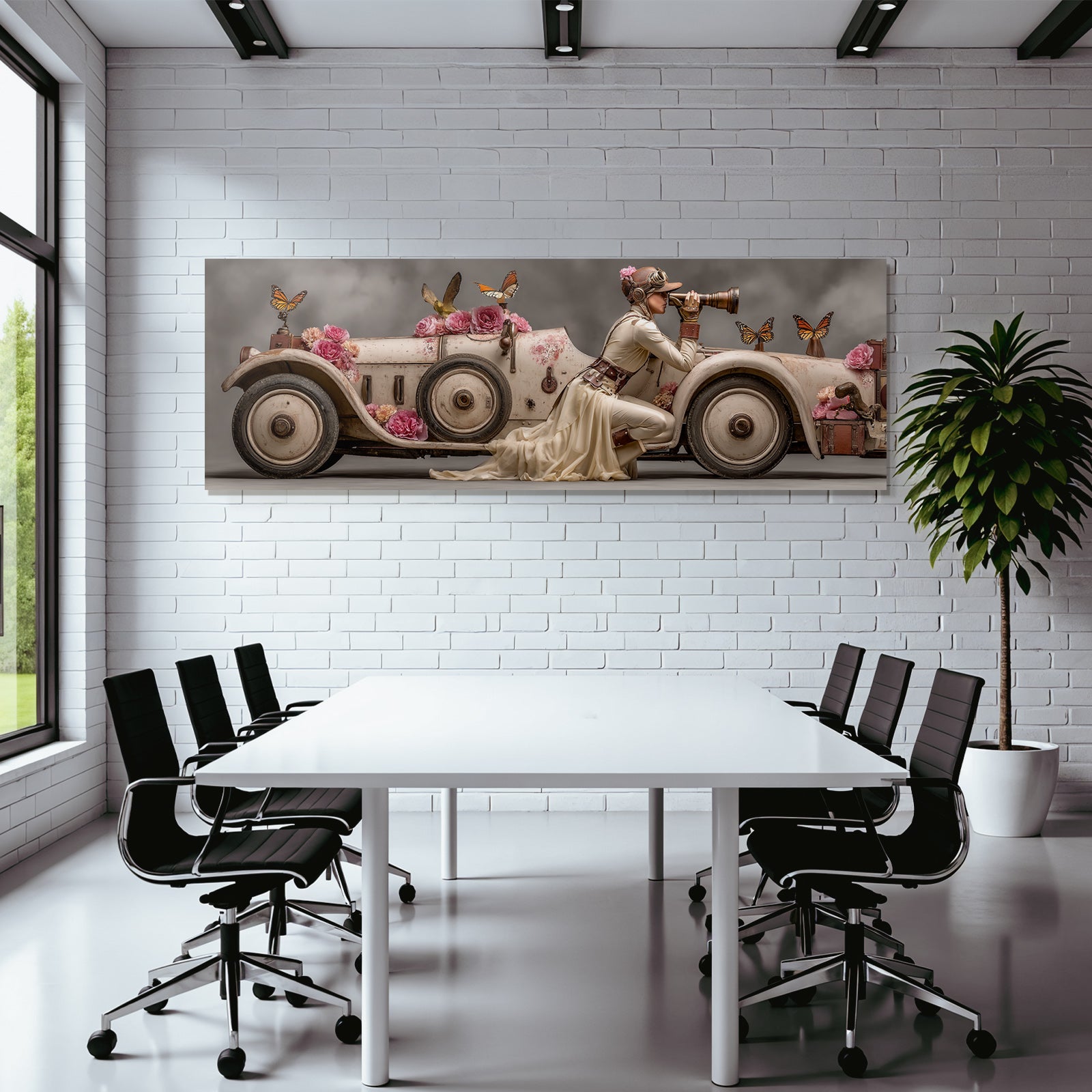 Steampunk Aviator Mit Teleskop Vintage Auto Blumen Butterflies