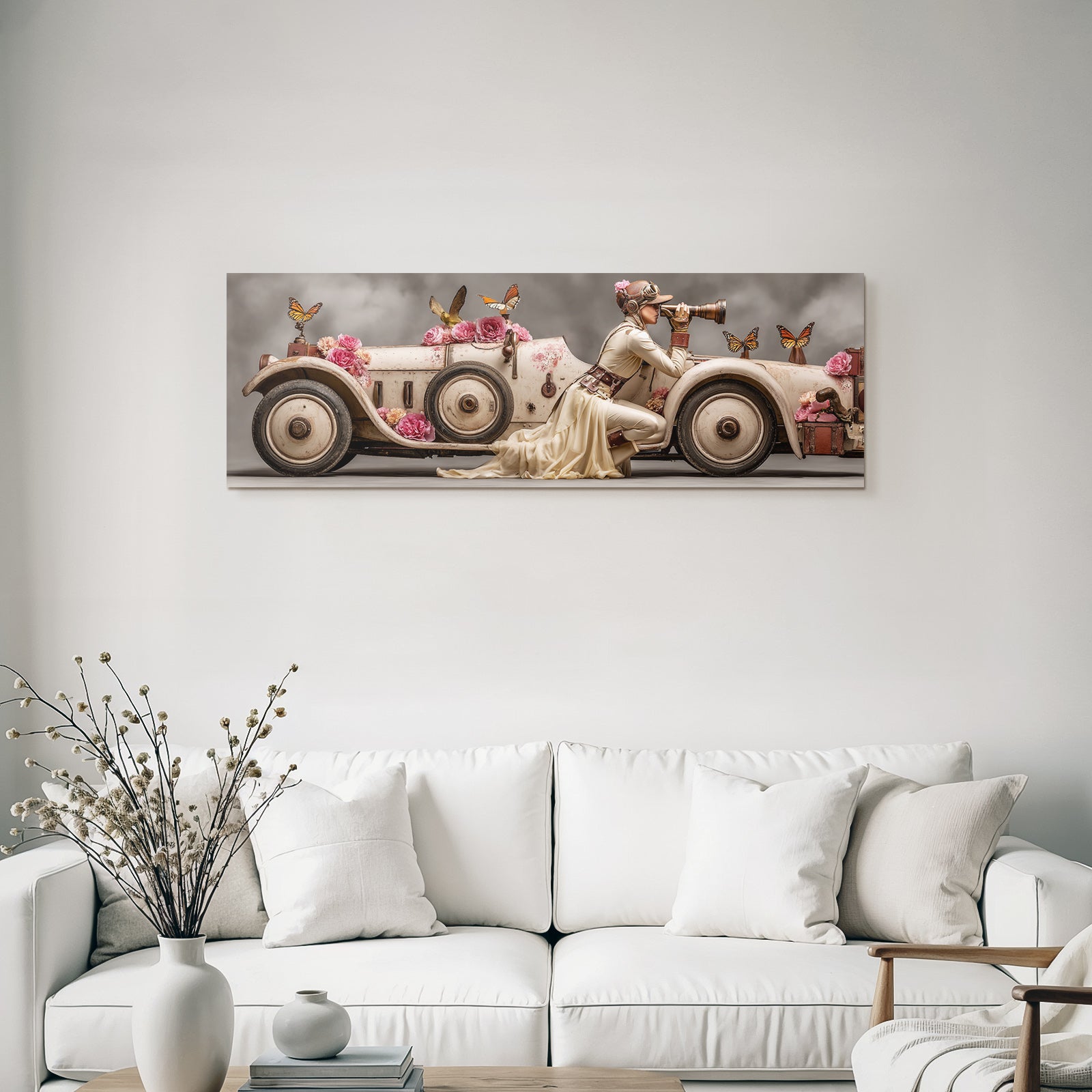 Steampunk Aviator Mit Teleskop Vintage Auto Blumen Butterflies