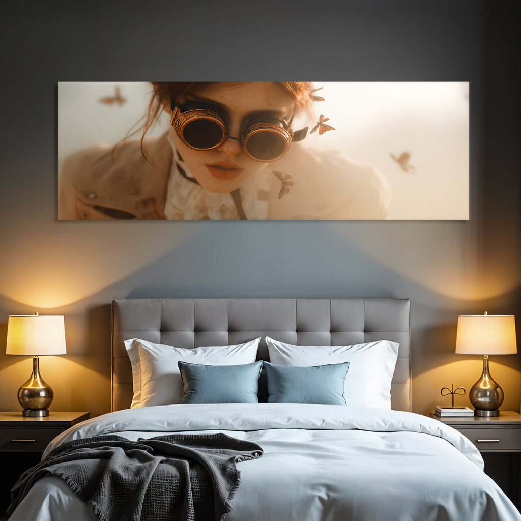 Steampunk Person Mit Goggles Mit Faltern Im Hintergrund