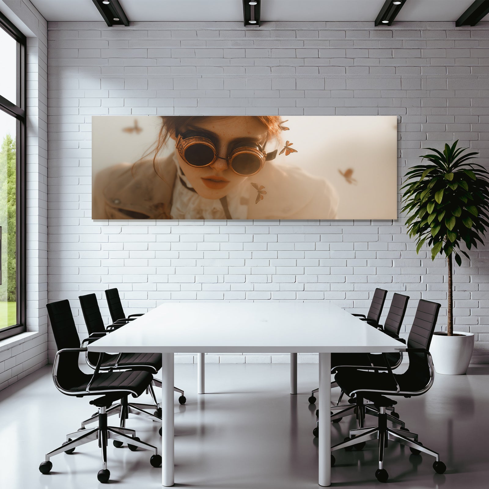 Steampunk Person Mit Goggles Mit Faltern Im Hintergrund