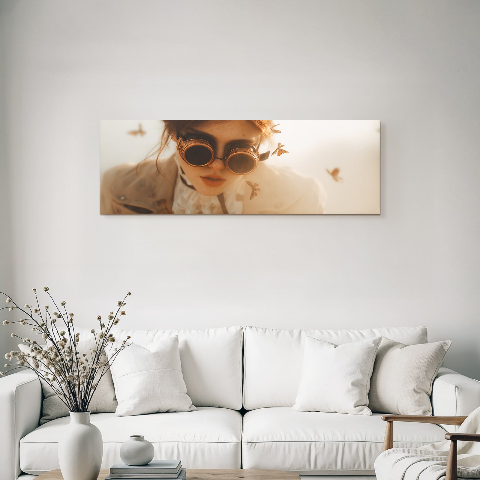 Steampunk Person Mit Goggles Mit Faltern Im Hintergrund