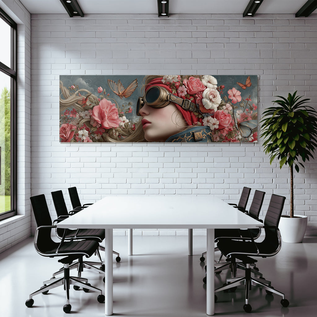 Stylisierte Frau Mit Blumen Und Goggles Fantasy Steampunk Kunstwerk