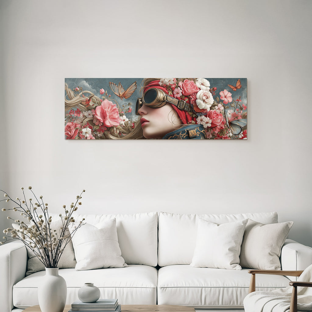Stylisierte Frau Mit Blumen Und Goggles Fantasy Steampunk Kunstwerk