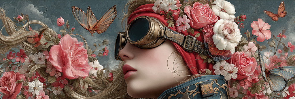 Stylisierte Frau Mit Blumen Und Goggles Fantasy Steampunk Kunstwerk | Digital Art | Kunstgattungen