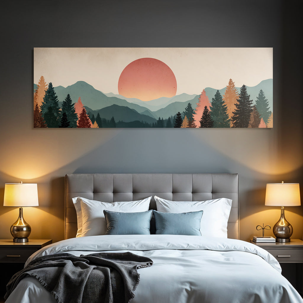 Stylisierte Landschaft Mit Bergen Und Sonnenuntergang