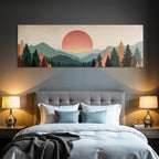 Stylisierte Landschaft Mit Bergen Und Sonnenuntergang