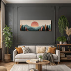 Stylisierte Landschaft Mit Bergen Und Sonnenuntergang
