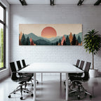 Stylisierte Landschaft Mit Bergen Und Sonnenuntergang