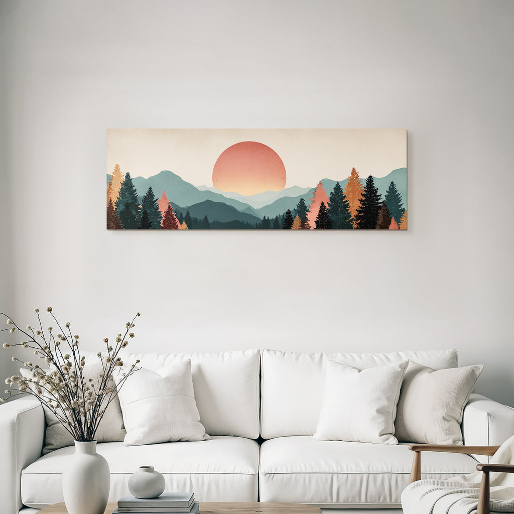 Stylisierte Landschaft Mit Bergen Und Sonnenuntergang