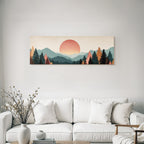 Stylisierte Landschaft Mit Bergen Und Sonnenuntergang