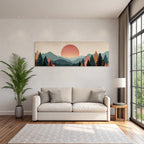 Stylisierte Landschaft Mit Bergen Und Sonnenuntergang