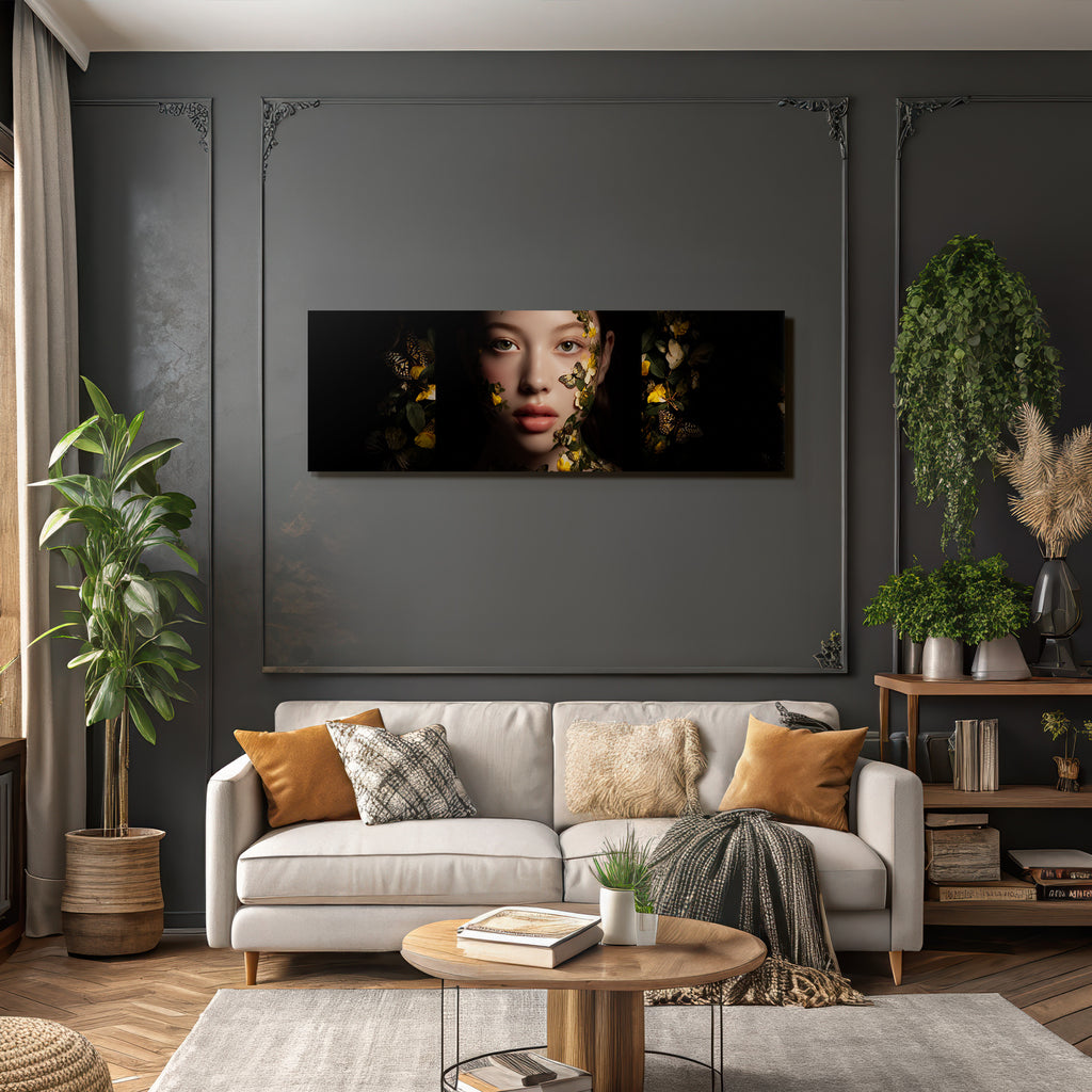 Stylisierte Portraits Mit Blumen Und Schmetterlingen