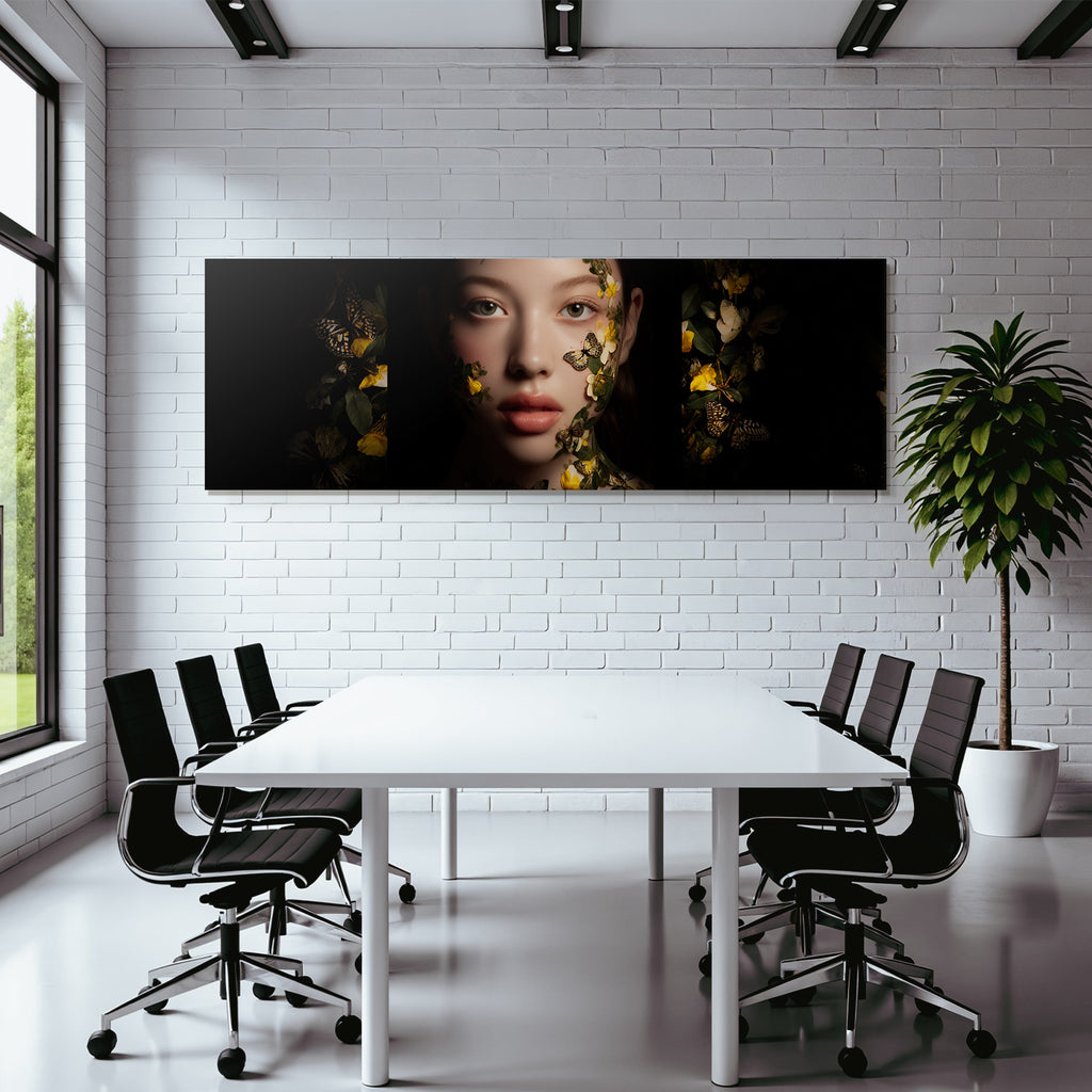 Stylisierte Portraits Mit Blumen Und Schmetterlingen
