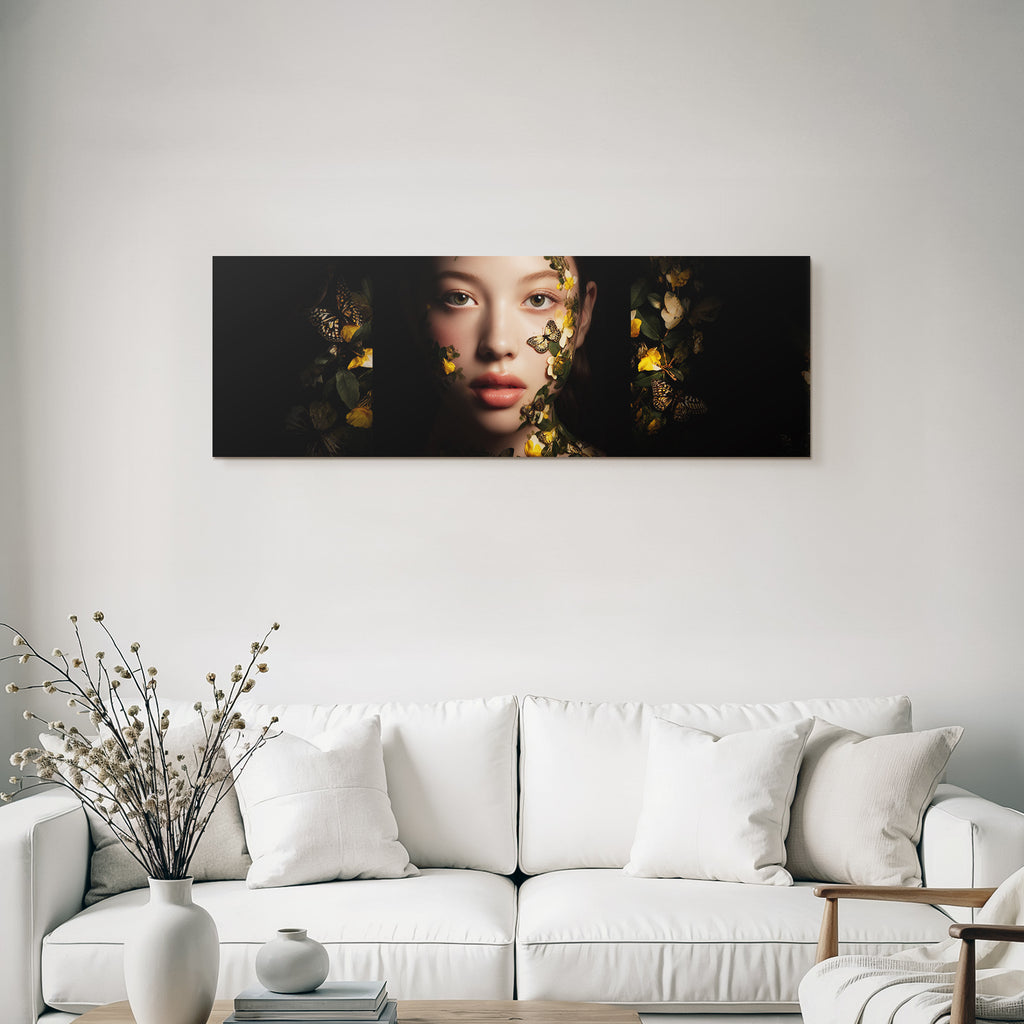 Stylisierte Portraits Mit Blumen Und Schmetterlingen