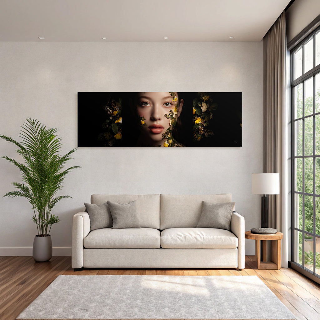 Stylisierte Portraits Mit Blumen Und Schmetterlingen