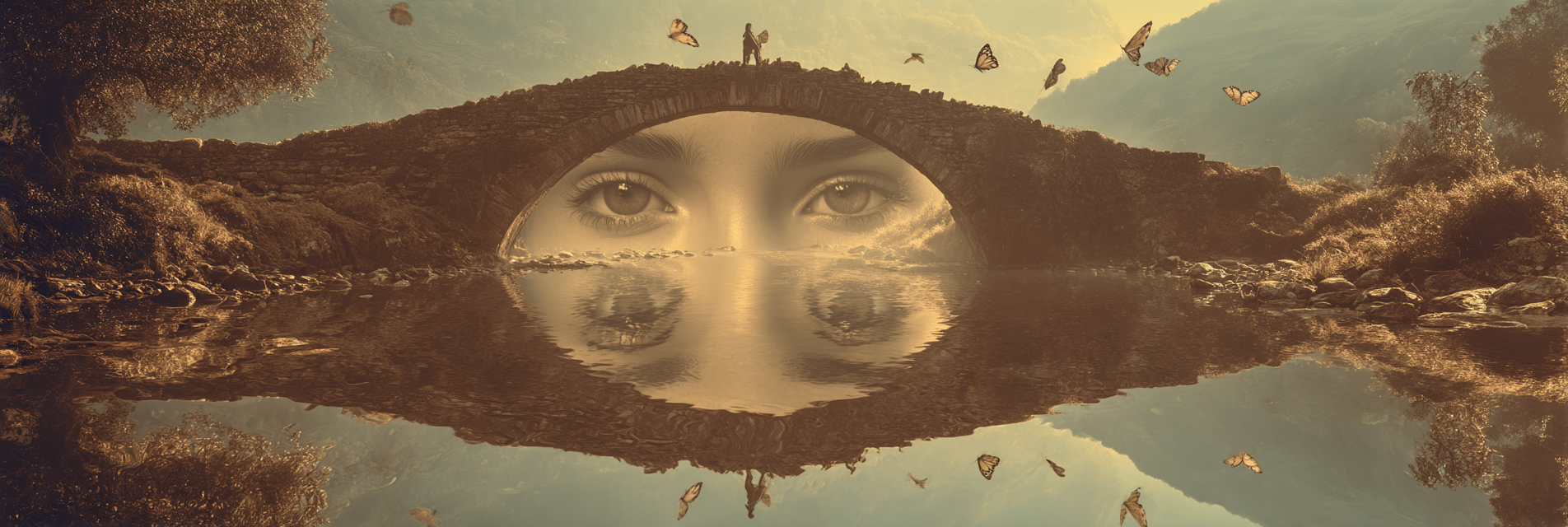 Traumlandschaft Bruecke Augen Butterflies Vegetation Reflexion Introspektion | Digital Art | Kunstgattungen