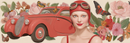 Vintage Rotes Auto Frau Mit Flieder Mit Blumen Und Schmetterlingen | Digital Art | Kunstgattungen