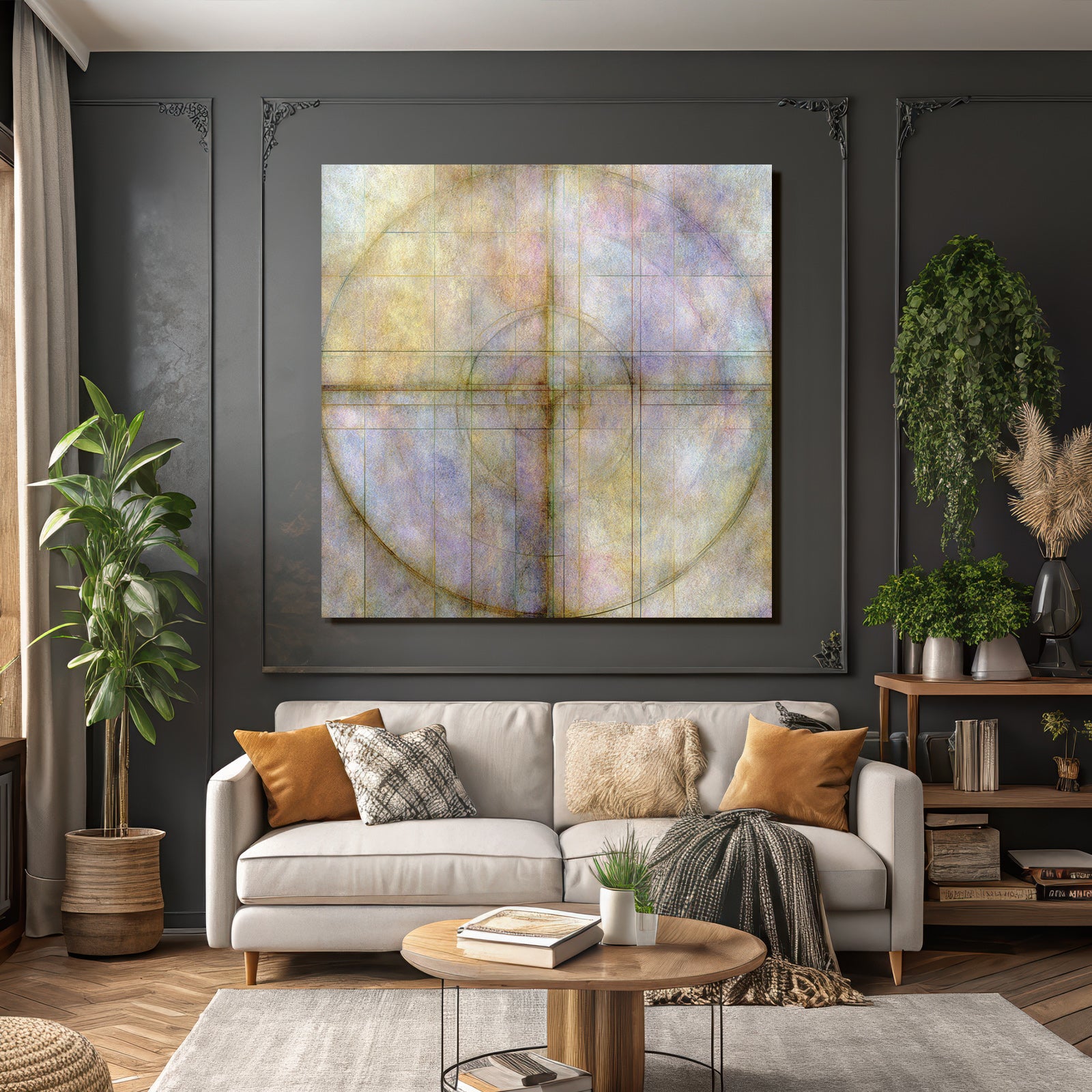 Abstractes Design Geometrische Formen Kreise Gitter Mit Weichen Farben